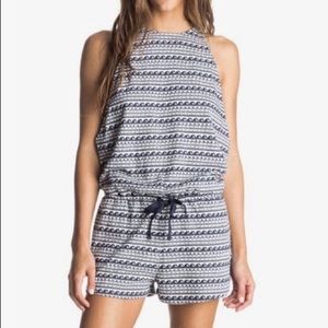 Roxy Blue and White Tides Romper w Pockets